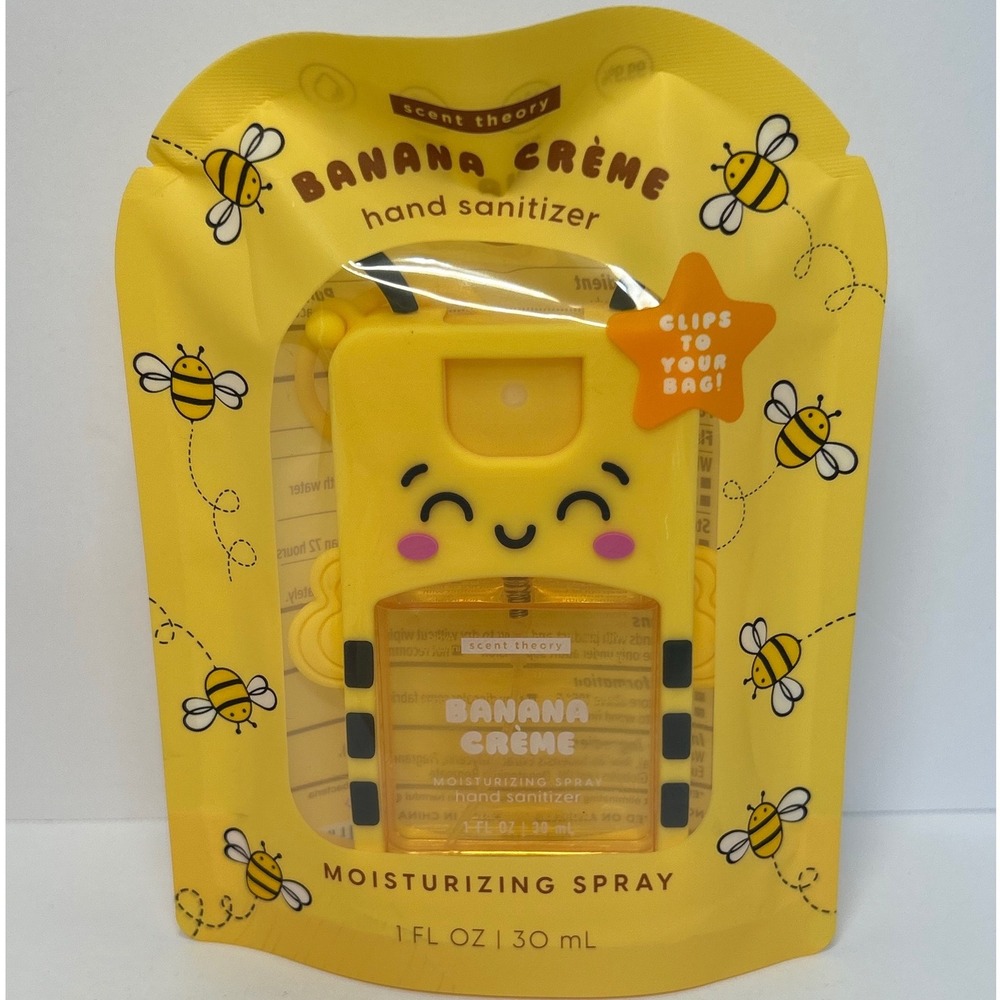 Scent Theory Banana Creme Moisturizing Hand Sanitizer Spray Bee Holder 1oz New